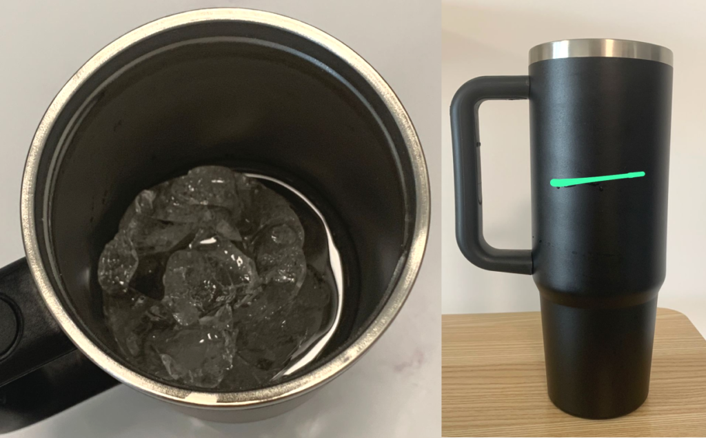Ice cubes still present after 21 hours inside the cup.