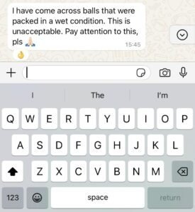 Client's Feedback on Wet Packing Condition of Polyester Fiber Balls Client complaining about the wet condition of polyester fiber balls in packing.