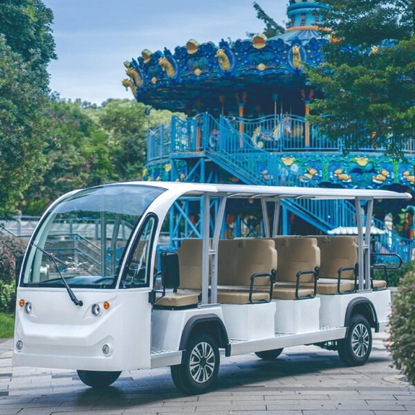 Real-life image of Electric Sightseeing Car with a left front view, eco-friendly and stylish