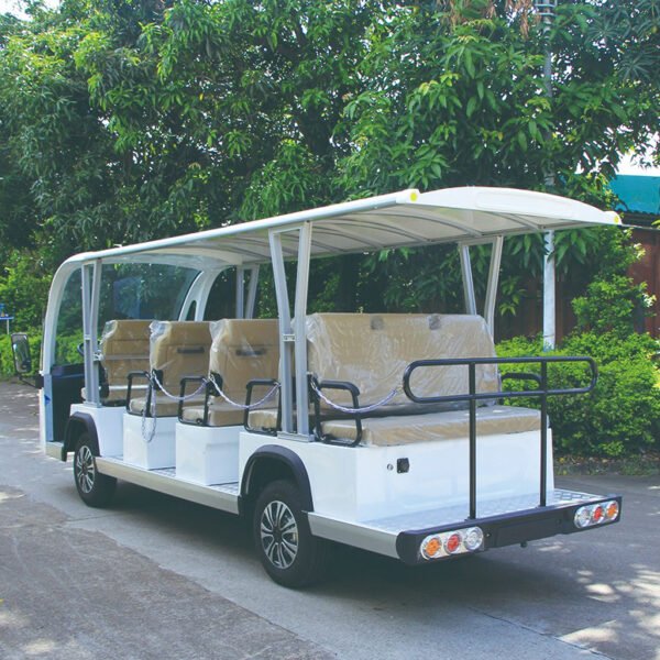 Electric 14-Seater Sightseeing Car showing rear left side, perfect for group tours and scenic areas