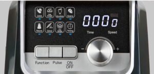 Digital control panel showing time and speed settings on juicer blender