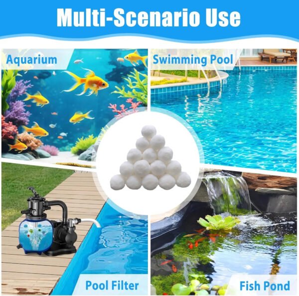 Versatile uses of white polyester fiber filter balls for aquarium, swimming pool, pool filter, and fish pond