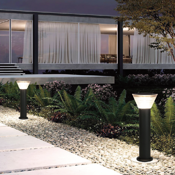 60cm Solar Lawn Lights brightening up garden path with white light