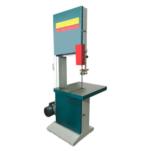 Vertical woodworking band saw with cast iron table and precise cutting components