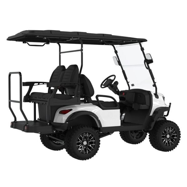 White 4-seater electric golf cart right rear view with stylish design