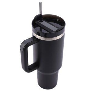 Black 40oz Handle Thermos Cup with Straw and Spill-Proof Lid