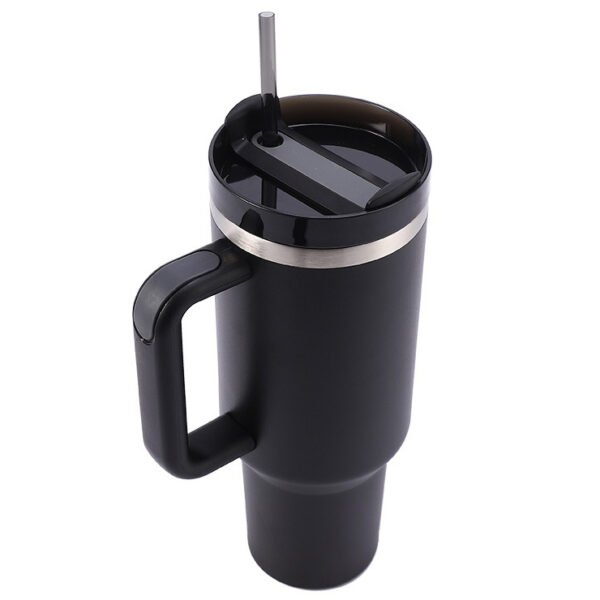 Black 40oz Handle Thermos Cup with Straw and Spill-Proof Lid