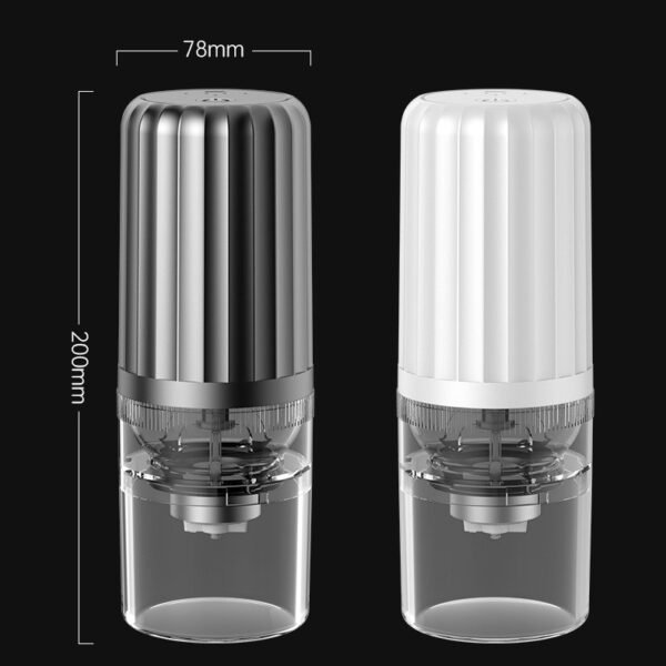 Portable coffee grinder showing height and width measurements