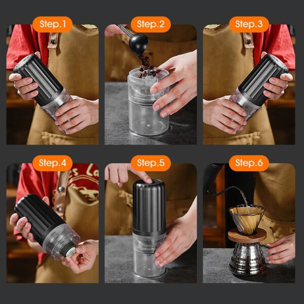 6-step guide for using the portable coffee grinder