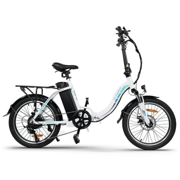 Elegant white electric city bike with a comfortable ride and a powerful 250W motor