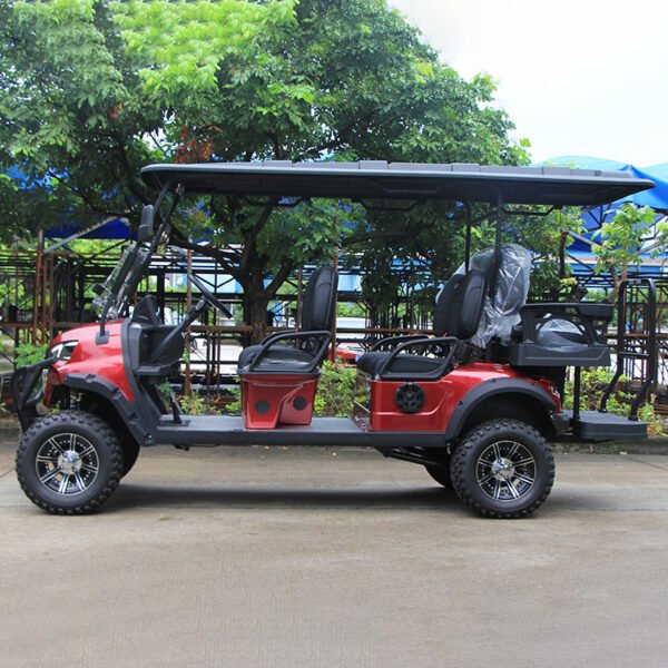 Eco-friendly golf cart with a 76.8V lithium battery and spacious seating for six