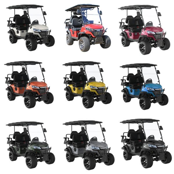 9 color options for electric golf carts, including the red 4-seater