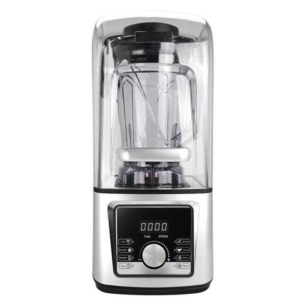 Silent juicer blender covered with a transparent noise reduction shield