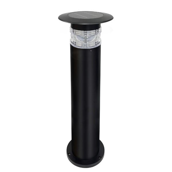 Black solar garden light with durable aluminum body and LED illumination