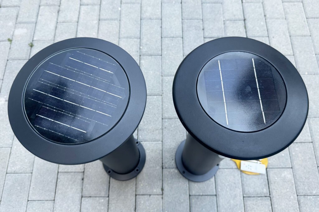 Solar panels of patio solar lights Patio solar lights with detailed solar panel view