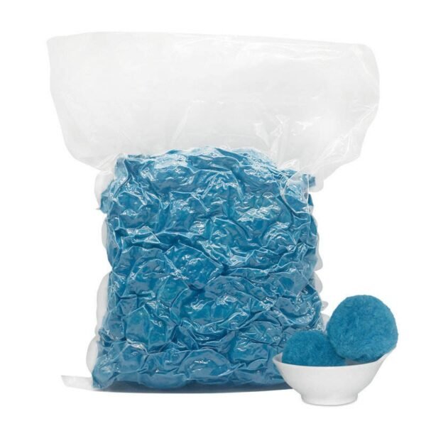 Vacuum-sealed blue polyester filter balls for easy storage and use