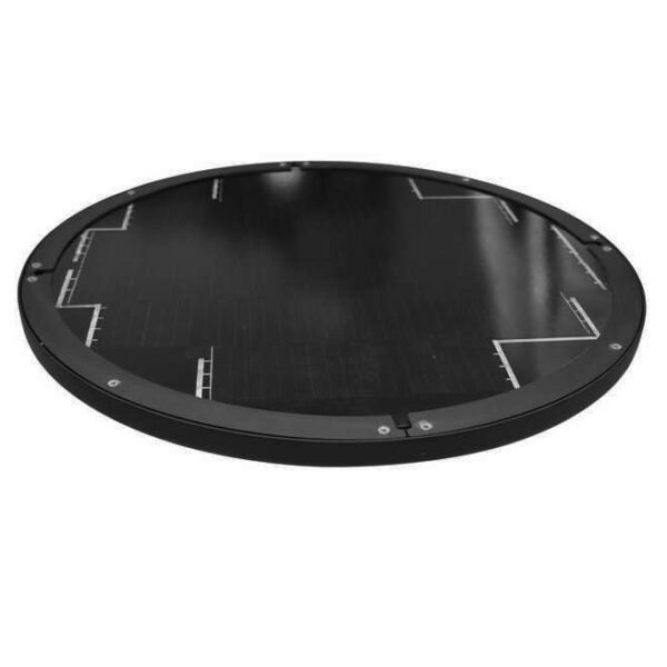Bird’s-eye view of round solar panel on yard light