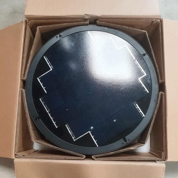 Solar panel visible inside opened carton box during unboxing