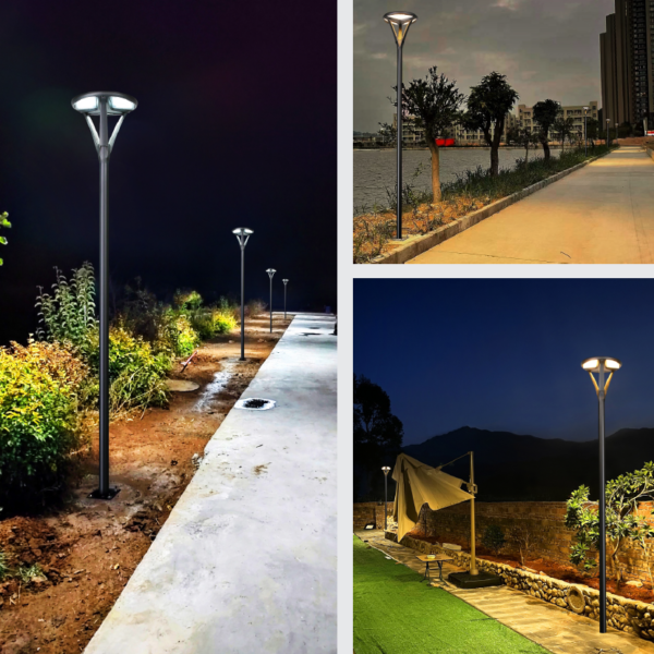 Solar-powered light illuminating a campsite