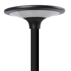 Solar LED area light front view connected to pole