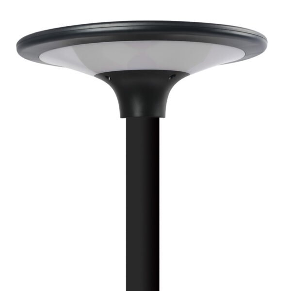 Solar LED area light front view connected to pole