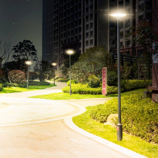 Solar LED courtyard lights installed in residential sidewalk