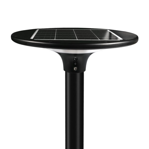 Solar LED light top view with solar panel and mounting base
