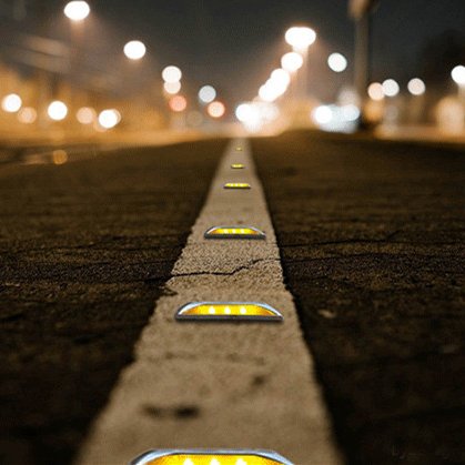 Solar pavement markers embedded in vehicle driveway for nighttime visibility