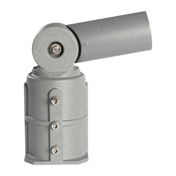 Side view of aluminium adjustable swivel pole adapter showing opposite folded angle