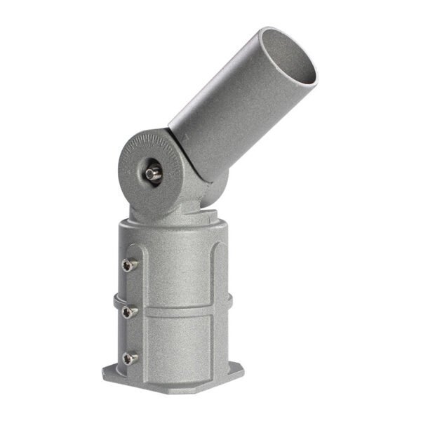 Top angled view of aluminium adjustable swivel pole adapter with folded joint