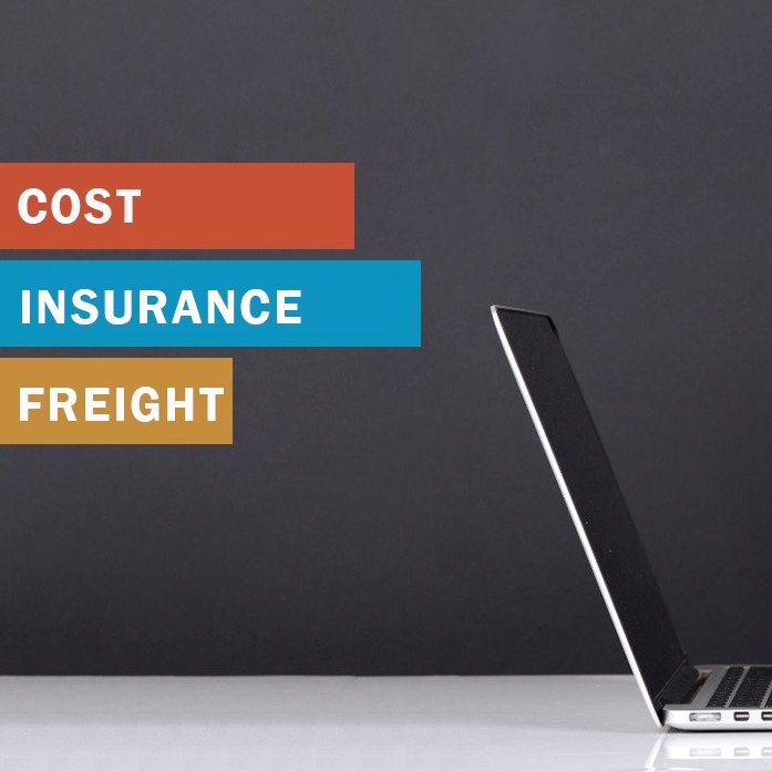 Breakdown of shipment costs with laptop and typed terms: cost, insurance, freight