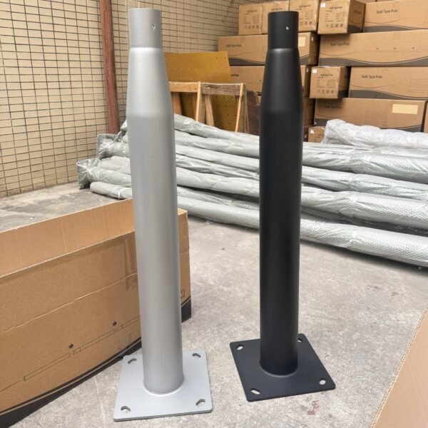 Gray and black galvanized steel light poles