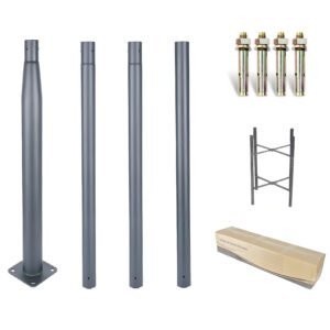 Main view of split-type galvanized steel light pole with base cage and packaging