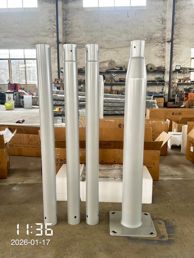 4m split design street light pole under quality inspection