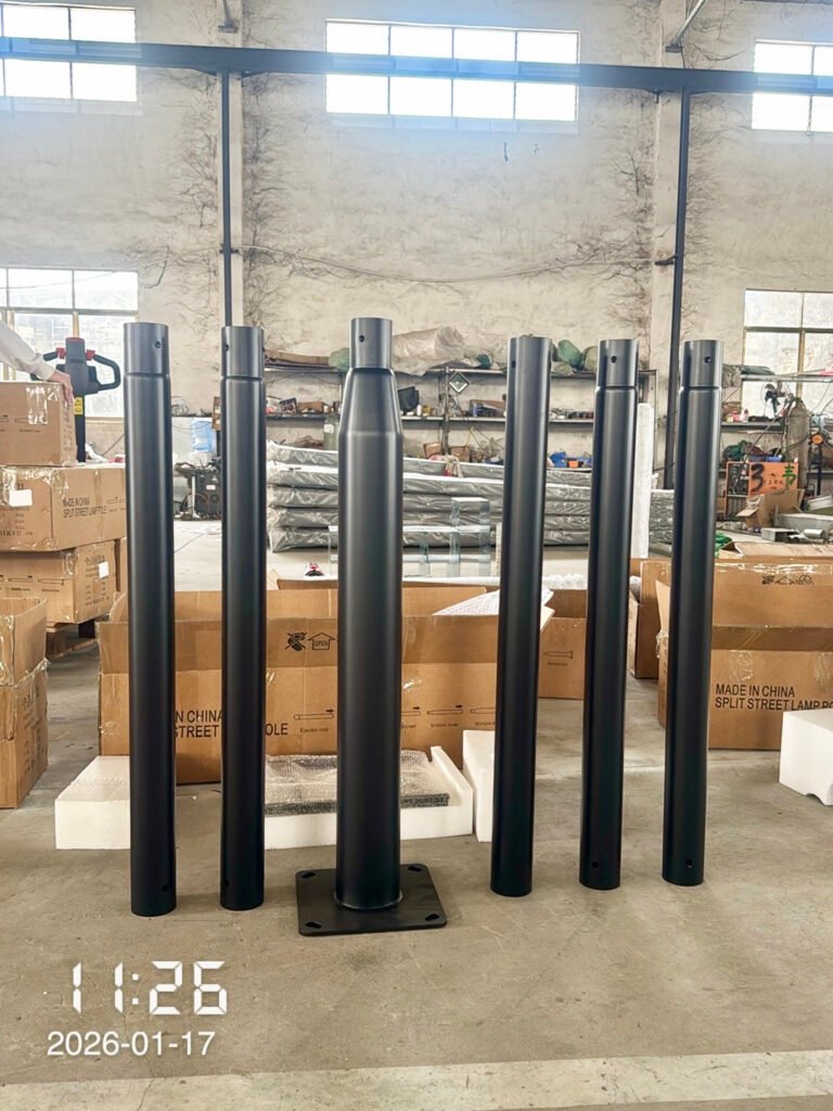 6m black split street light pole under inspection