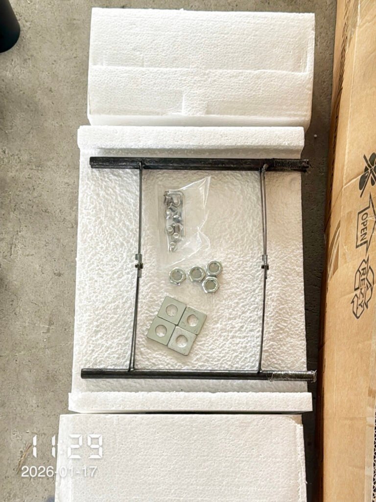 Custom foam insert protecting anchor bolts and accessories