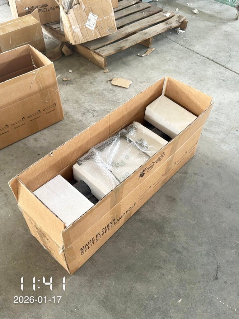 Street light pole export packaging with foam protection