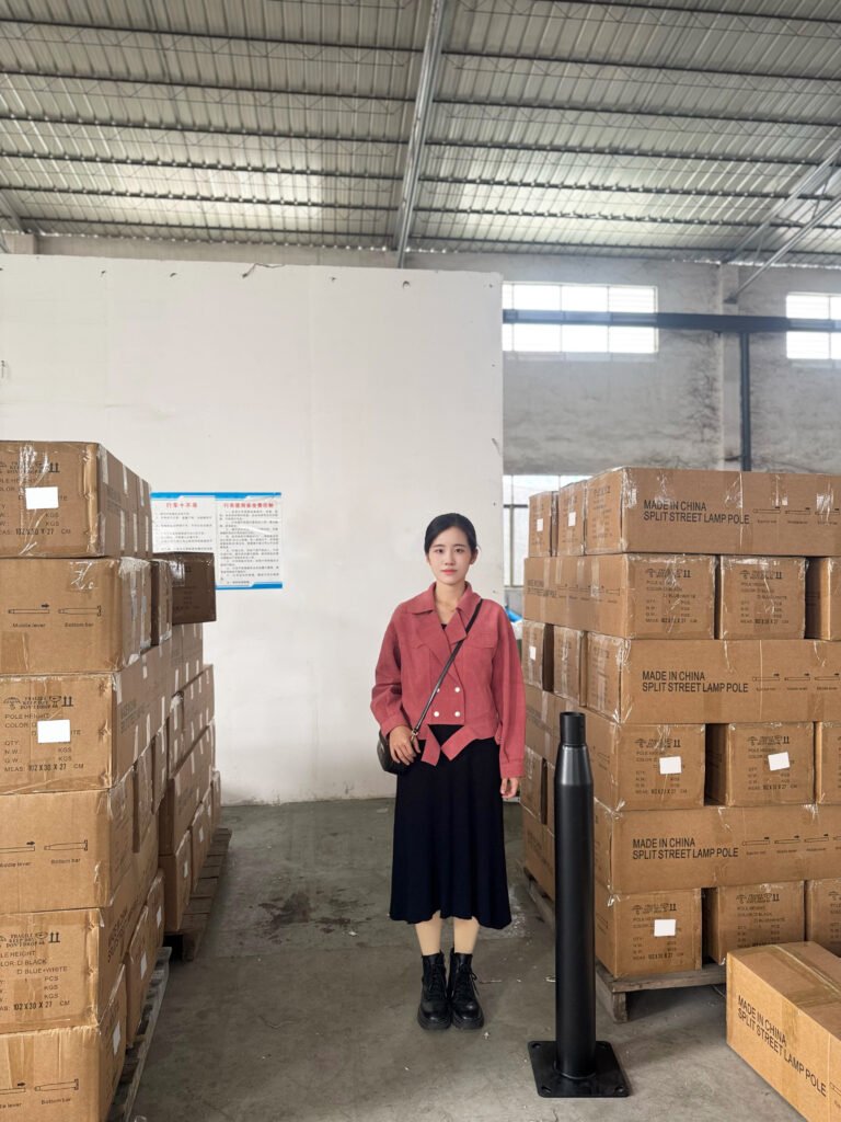 JXNUO inspector standing beside packed street light poles