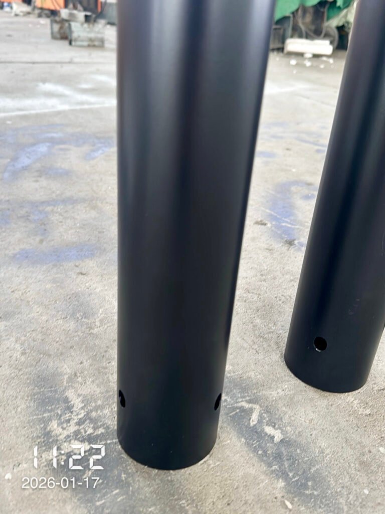 Close-up of smooth powder coating on street light pole