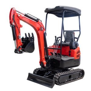 Hydraulic mini excavator with open canopy, front left view