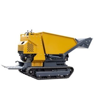 Standing-ride hydraulic mini dumper with rubber tracks for construction and farm material handling