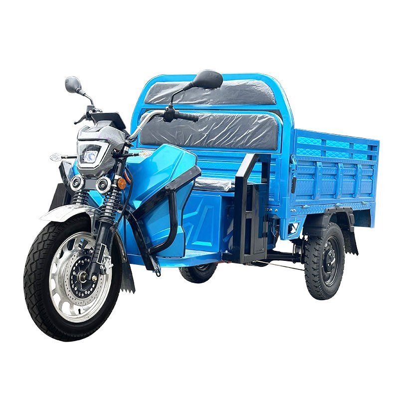 Electric cargo tricycle front side view in blue