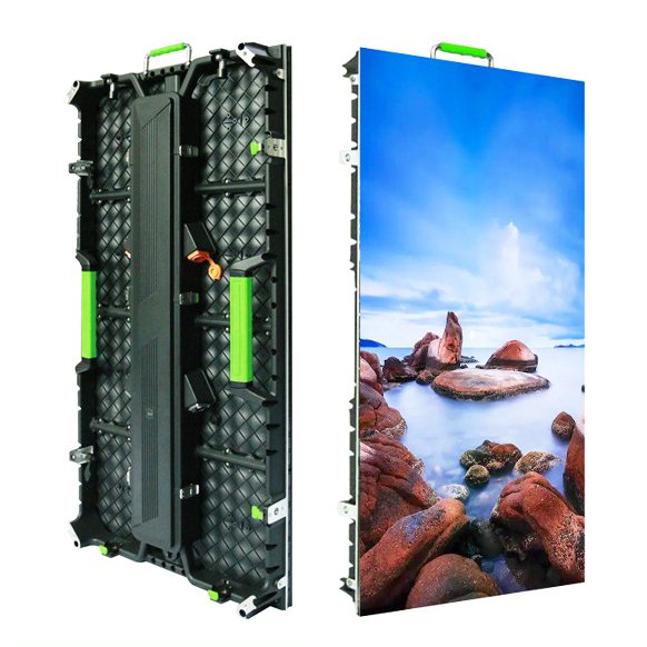 Front and rear views of a 500 × 1000mm P3.91 rental LED display cabinet